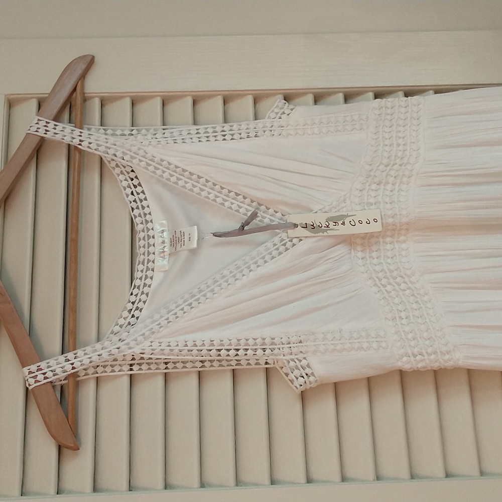 Lucky & Coco White Boho Gauzy Lined Maxi Dress, Flowy, Casual, Cottage Core - Picture 3 of 12